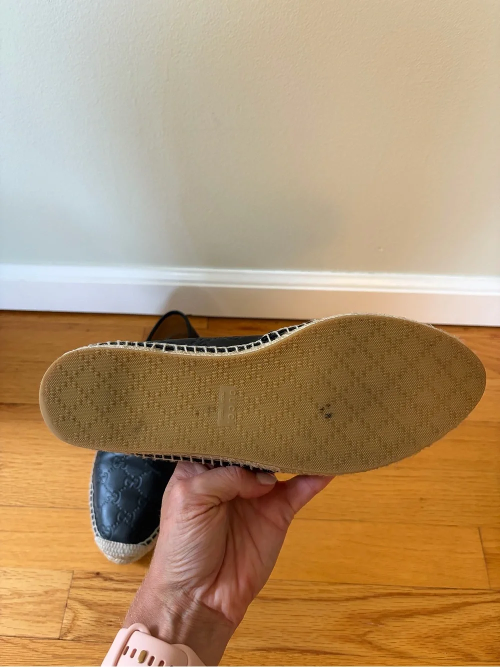 Gucci Black Leather Espadrille Slip On Microguccisima leather women size 38 flat